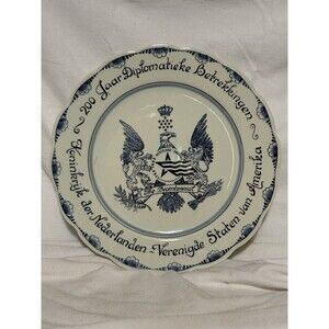 Scarce Delft Handpainted Plate Celebrating 200 Years Diplomatic Relations W/USA